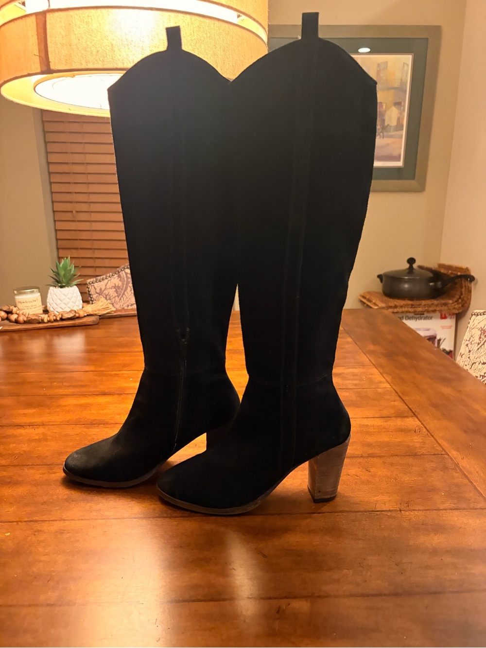 Dolce Vita Black Suede Knee-High Heeled Boots